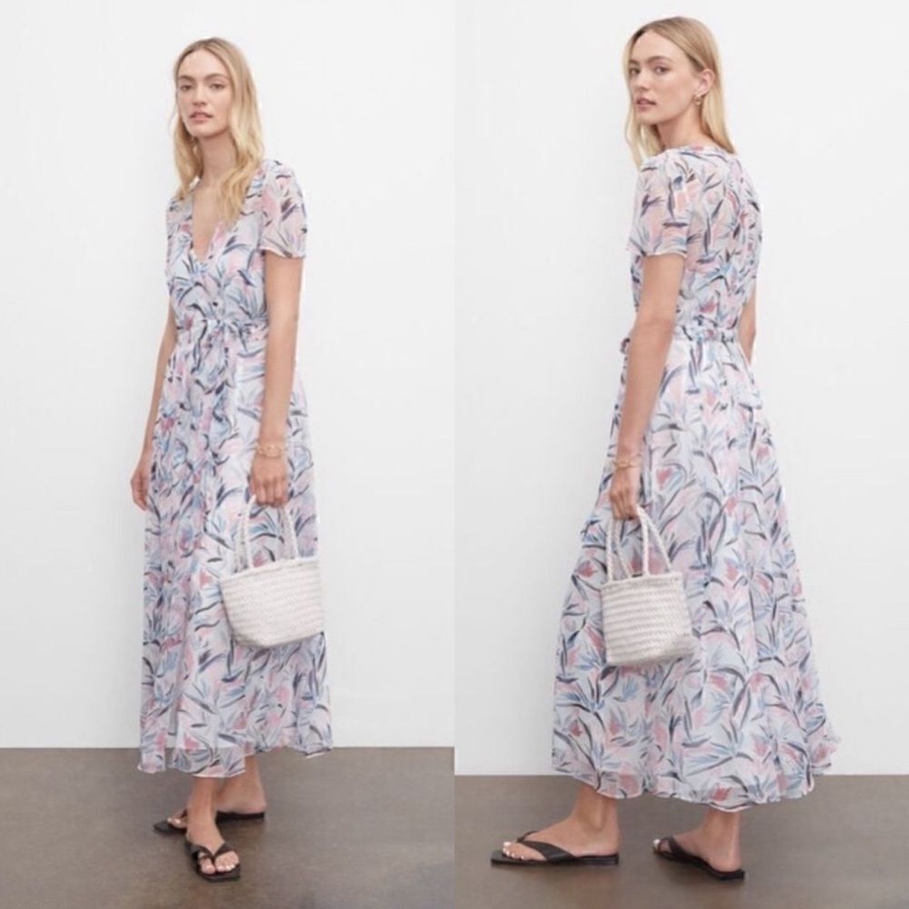 Club Monaco NWT Sheer Print Short Sleeve Wrap Maxi Dress Size 2